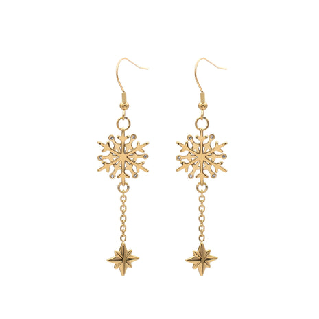 Gold Snowflake & Star Drop Earrings