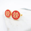 Double Happiness Cufflinks, Chinese Wedding Gold Cufflinks, Red Enamel Tea Ceremony, Groom Groomsmen Gift, Traditional Chinese Jewelry