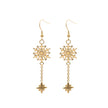 Gold Snowflake & Star Drop Earrings – Elegant Gold Dangle Earrings, Winter Holiday Jewelry, Christmas Gift for Her