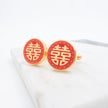 Double Happiness Cufflinks, Chinese Wedding Gold Cufflinks, Red Enamel Tea Ceremony, Groom Groomsmen Gift, Traditional Chinese Jewelry